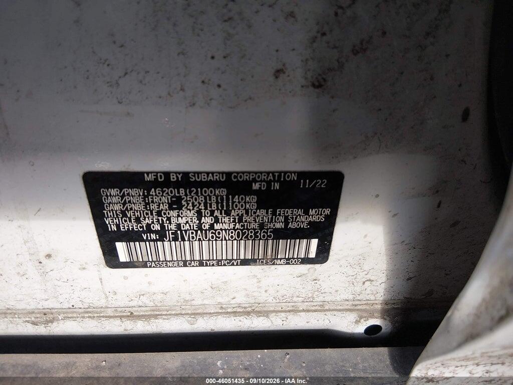 JF1VBAU69N8028365 2022 SUBARU WRX photo no. 9