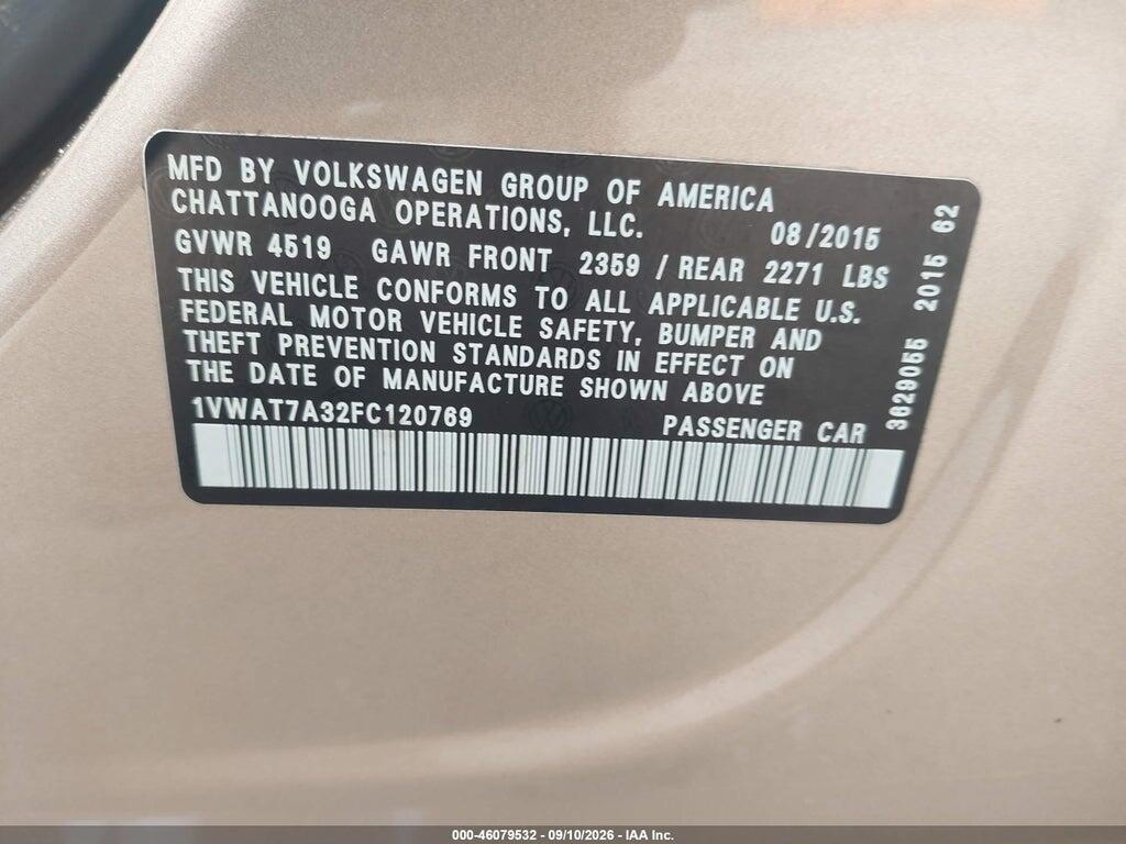 1VWAT7A32FC120769 2015 VOLKSWAGEN PASSAT photo no. 9