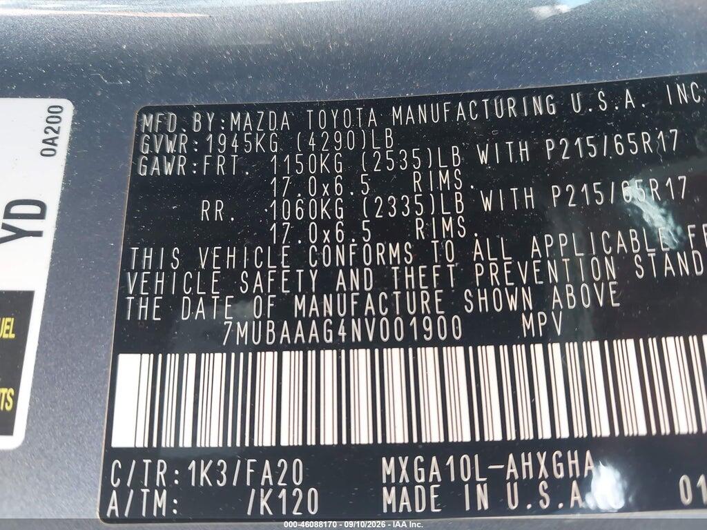 7MUBAAAG4NV001900 2022 TOYOTA COROLLA CROSS photo no. 9