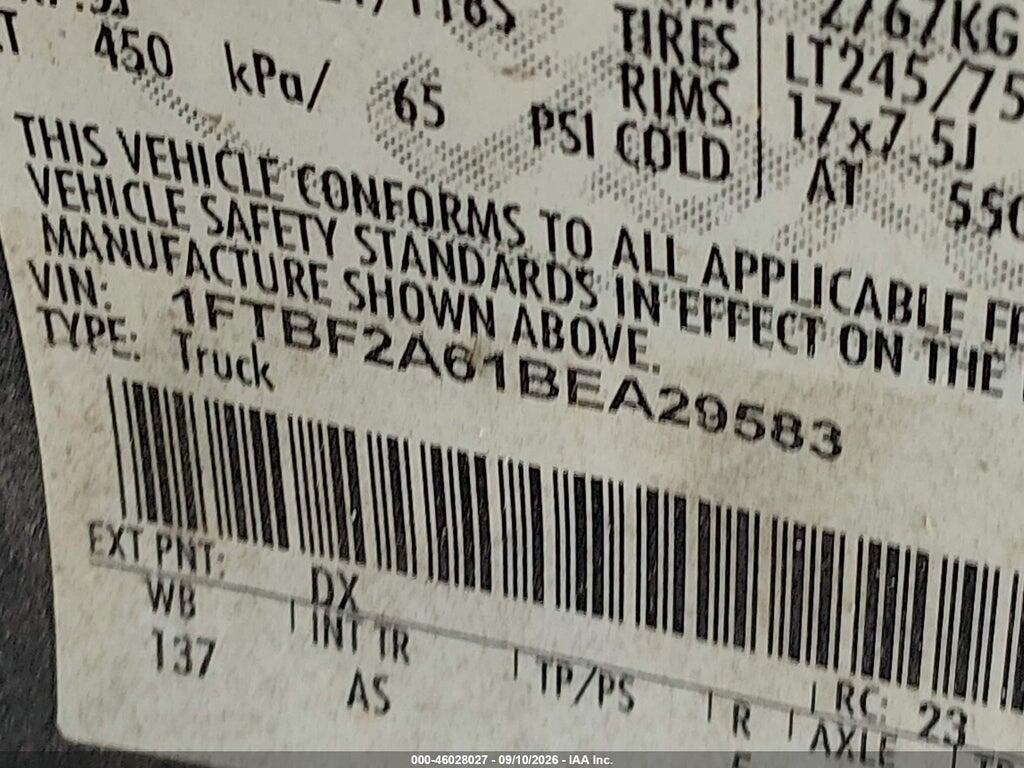 1FTBF2A61BEA29583 2011 FORD F-250 photo no. 9