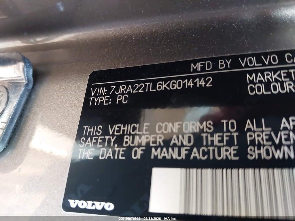 7JRA22TL6KG014142 2019 VOLVO S60 photo no. 9