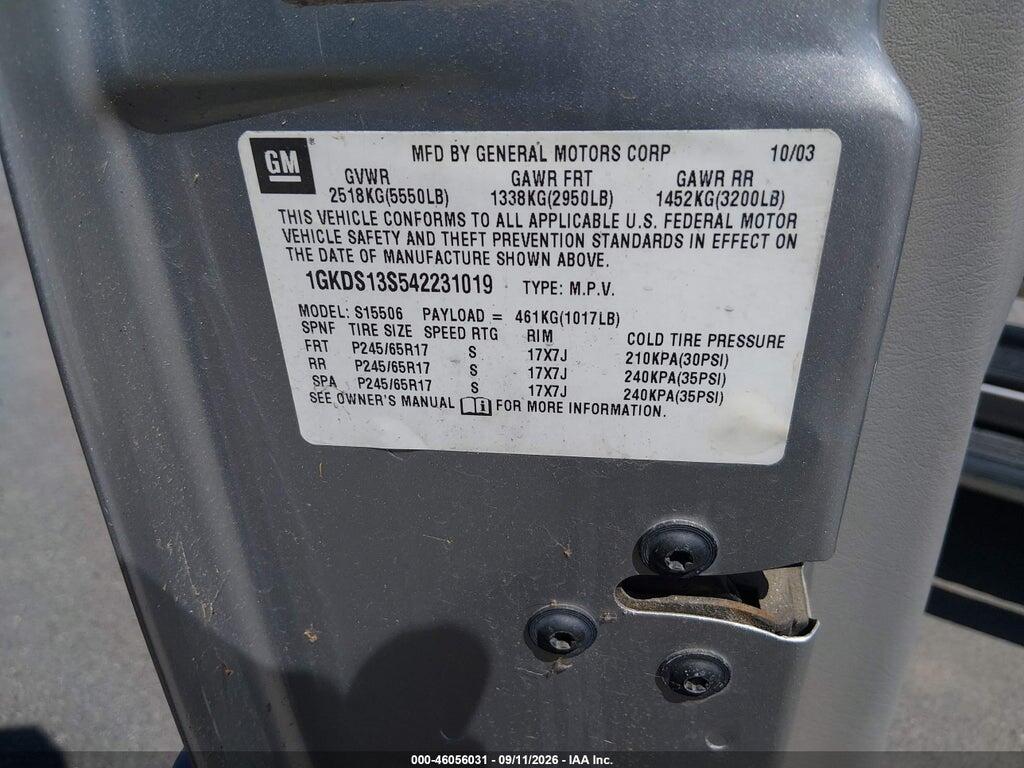 1GKDS13S542231019 2004 GMC ENVOY photo no. 9