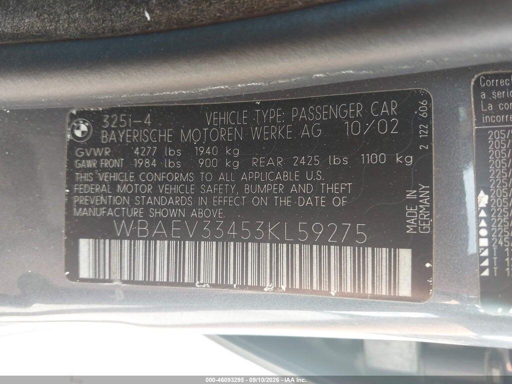 WBAEV33453KL59275 2003 BMW 325I photo no. 9