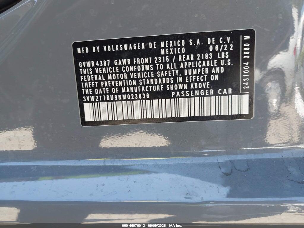 3VW2T7BU9NM023836 2022 VOLKSWAGEN JETTA GLI photo no. 9