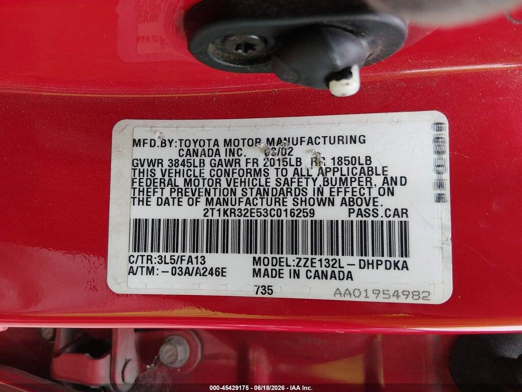 2T1KR32E53C016259 2003 TOYOTA MATRIX photo no. 9