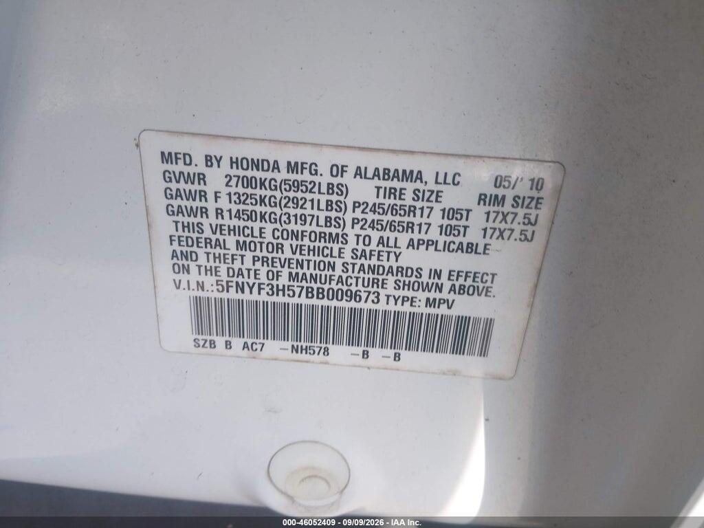 5FNYF3H57BB009673 2011 HONDA PILOT photo no. 9