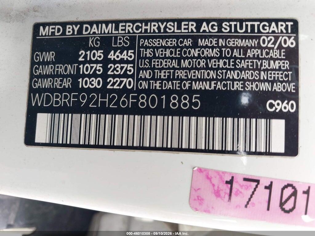 WDBRF92H26F801885 2006 MERCEDES-BENZ C 280 photo no. 9