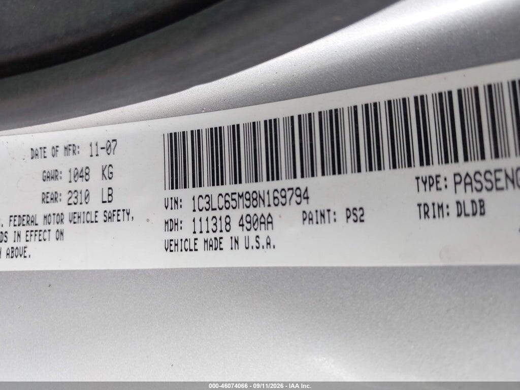 1C3LC65M98N169794 2008 CHRYSLER SEBRING photo no. 9