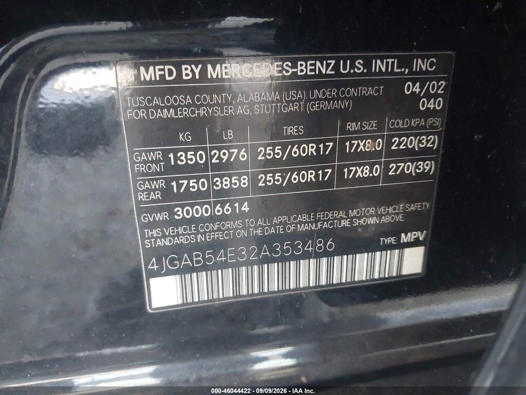 4JGAB54E32A353486 2002 MERCEDES-BENZ ML photo no. 9