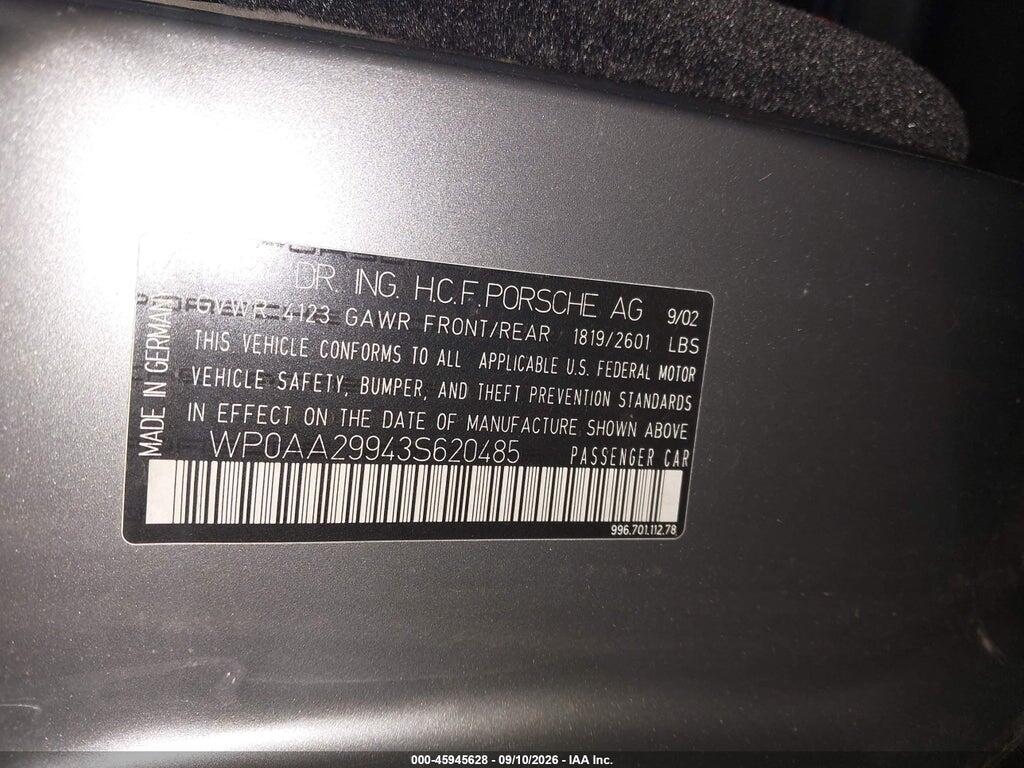 WP0AA29943S620485 2003 PORSCHE 911 photo no. 9
