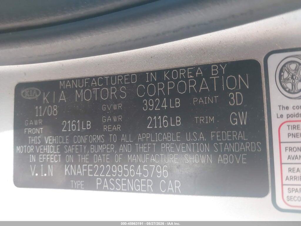 KNAFE222995645796 2009 KIA SPECTRA photo no. 9