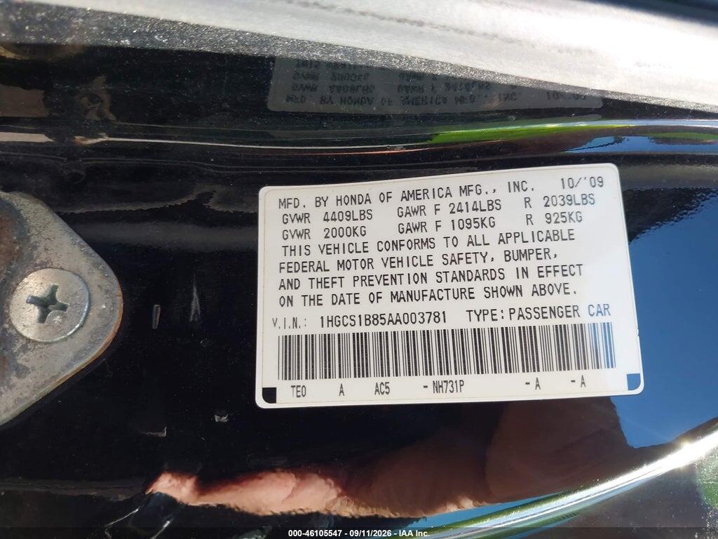 1HGCS1B85AA003781 2010 HONDA ACCORD CPE photo no. 9