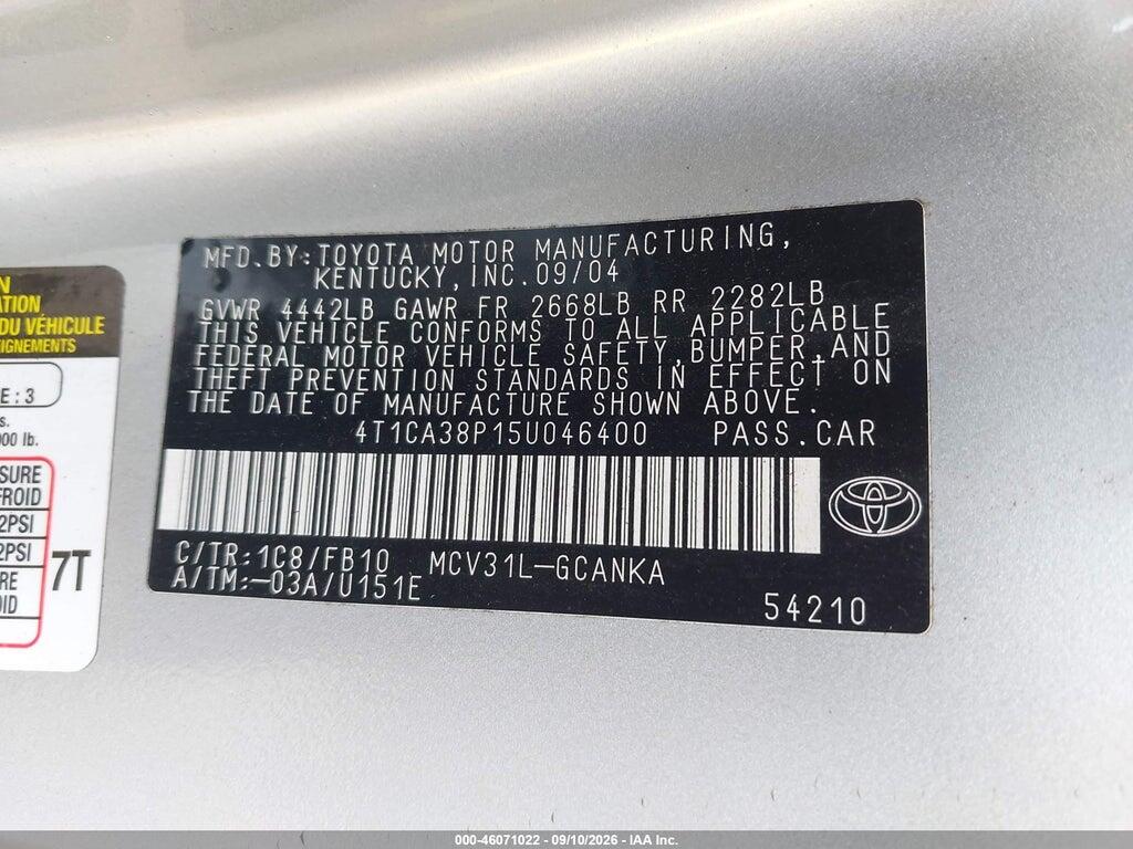 4T1CA38P15U046400 2005 TOYOTA CAMRY SOLARA photo no. 9