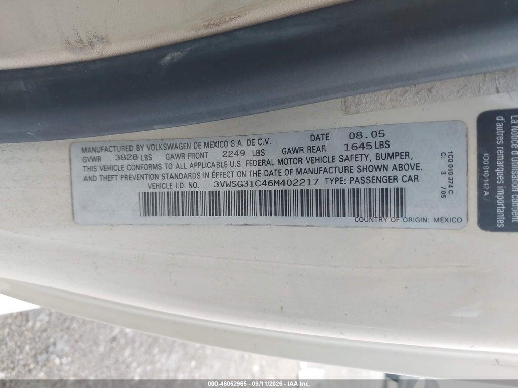 3VWSG31C46M402217 2006 VOLKSWAGEN NEW BEETLE photo no. 9
