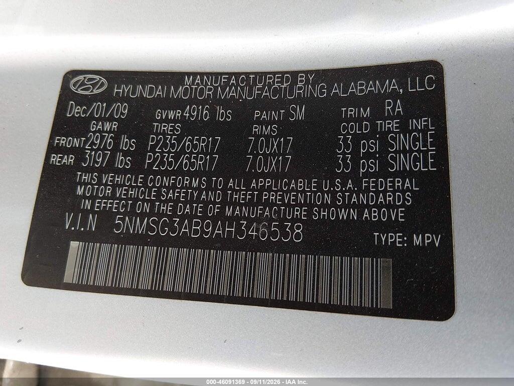 5NMSG3AB9AH346538 2010 HYUNDAI SANTA FE photo no. 9