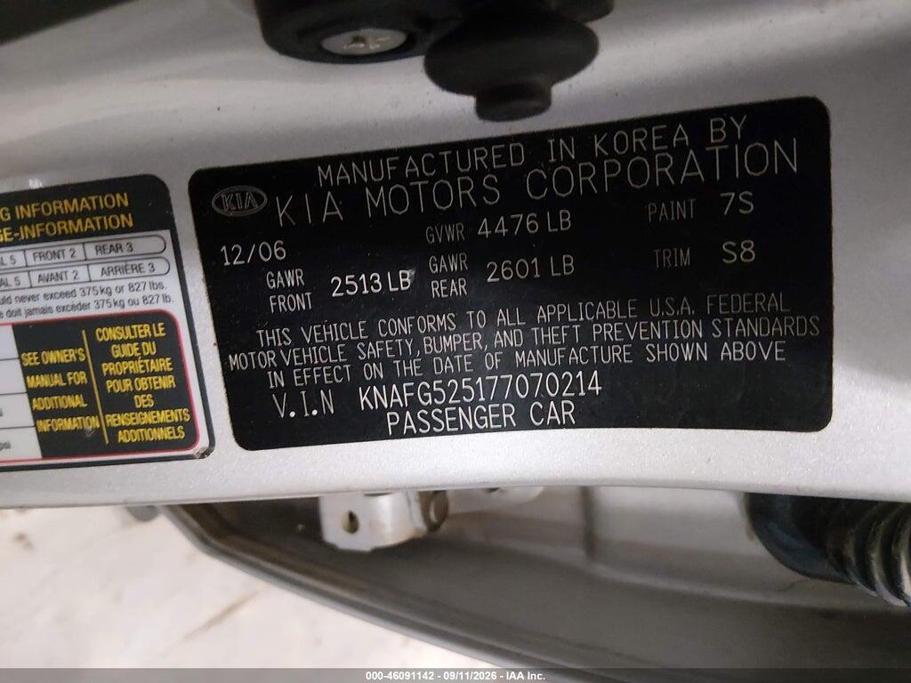 KNAFG525177070214 2007 KIA RONDO photo no. 9