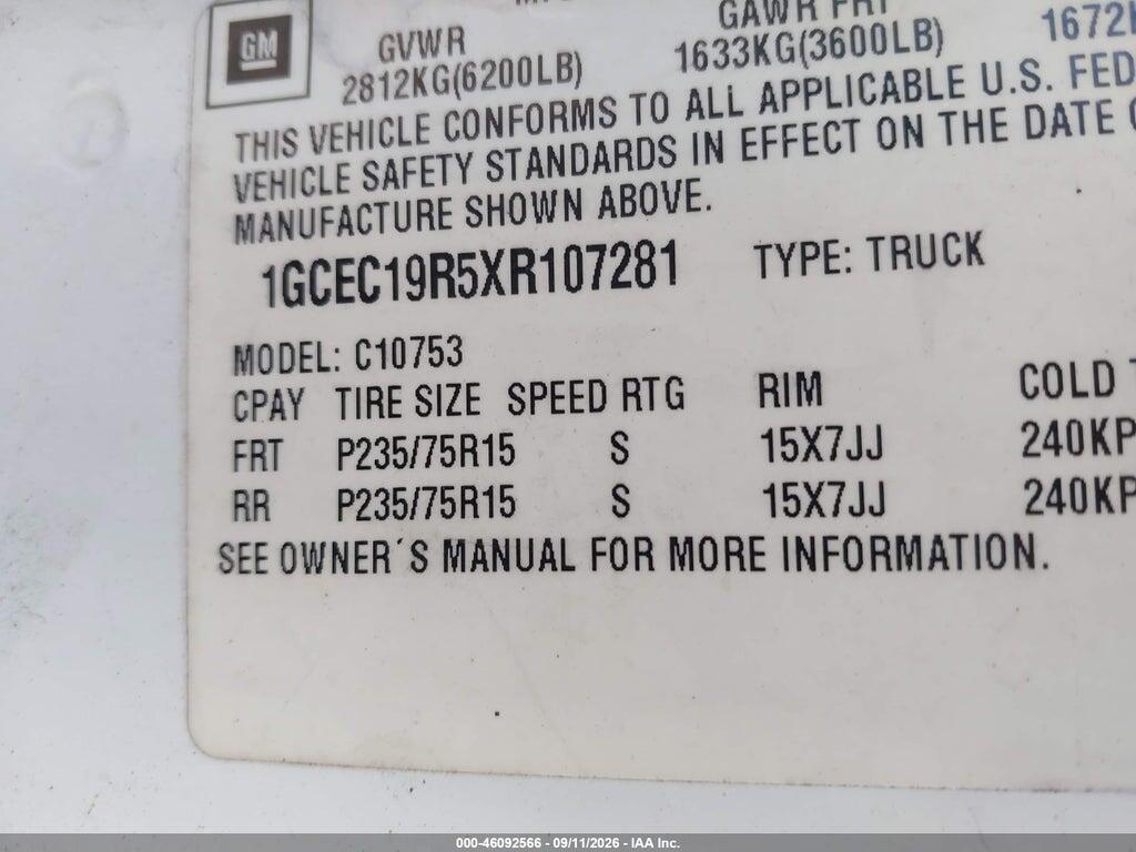 1GCEC19R5XR107281 1999 CHEVROLET C1500 photo no. 9