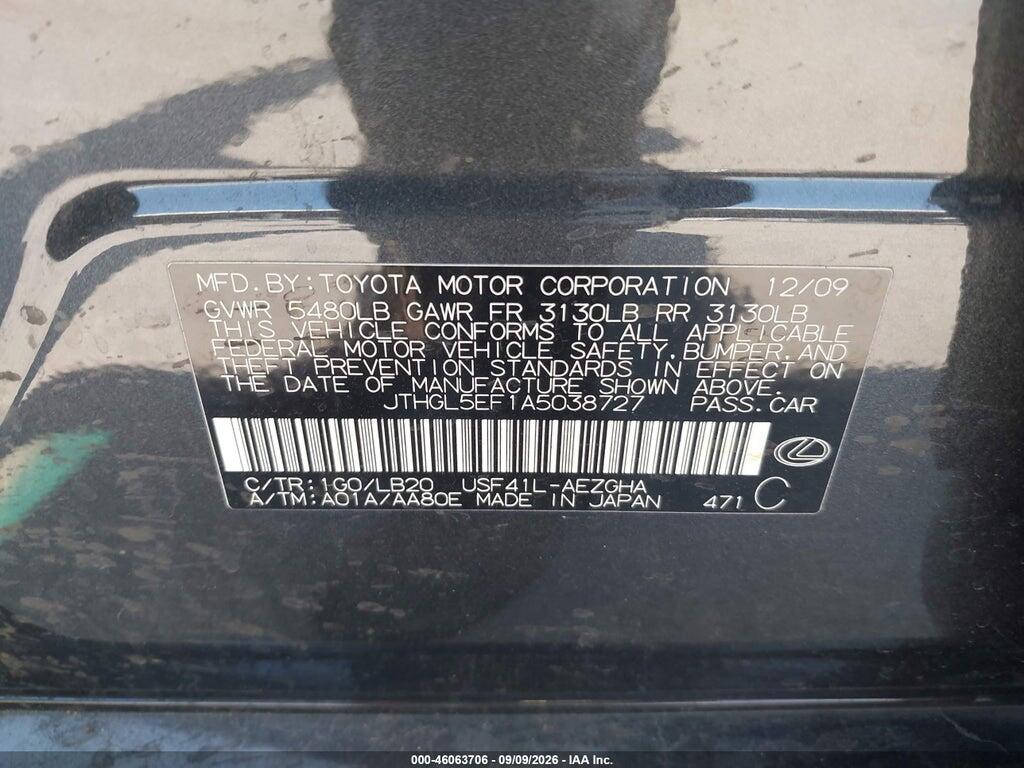 JTHGL5EF1A5038727 2010 LEXUS LS 460 photo no. 9