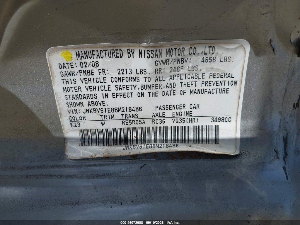 JNKBV61E88M218486 2008 INFINITI G35 photo no. 9
