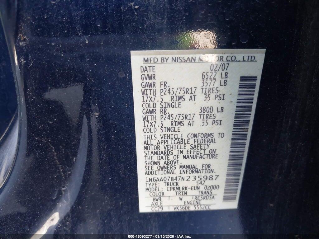 1N6AA07B47N235987 2007 NISSAN TITAN photo no. 9