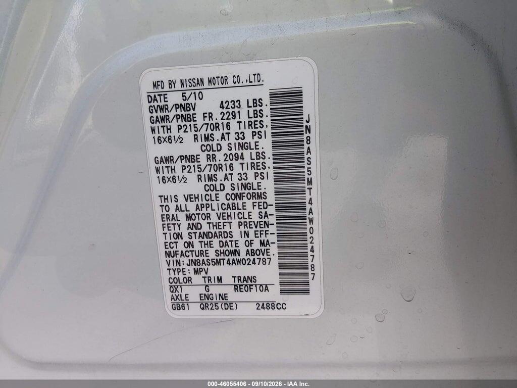 JN8AS5MT4AW024787 2010 NISSAN ROGUE photo no. 9