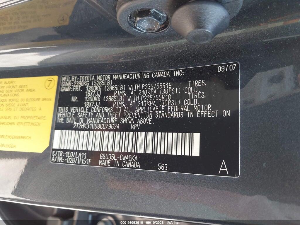 2T2HK31U68C079624 2008 LEXUS RX 350 photo no. 9