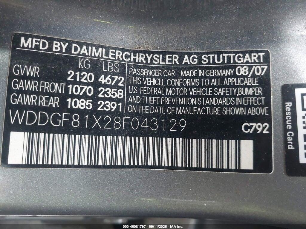 WDDGF81X28F043129 2008 MERCEDES-BENZ C 300 photo no. 9