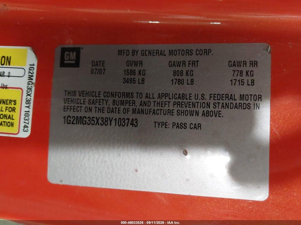 1G2MG35X38Y103743 2008 PONTIAC SOLSTICE photo no. 9