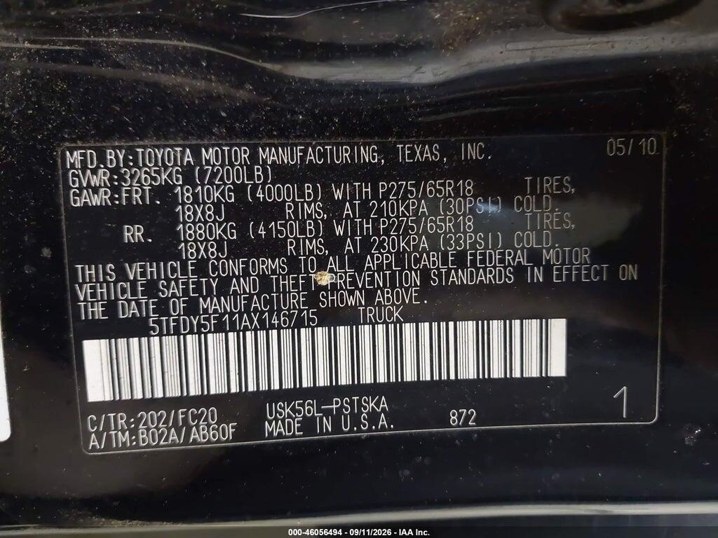 5TFDY5F11AX146715 2010 TOYOTA TUNDRA photo no. 9