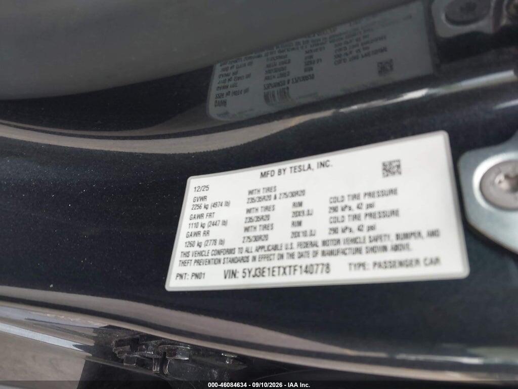 5YJ3E1ETXTF140778 2026 TESLA MODEL 3 photo no. 9