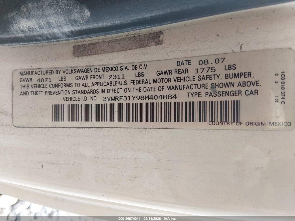 3VWRF31Y98M404884 2008 VOLKSWAGEN NEW BEETLE photo no. 9
