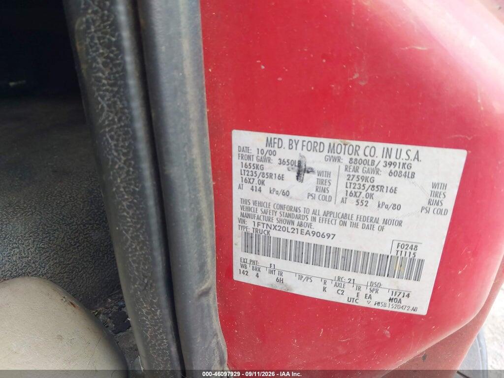 1FTNX20L21EA90697 2001 FORD F-250 photo no. 9