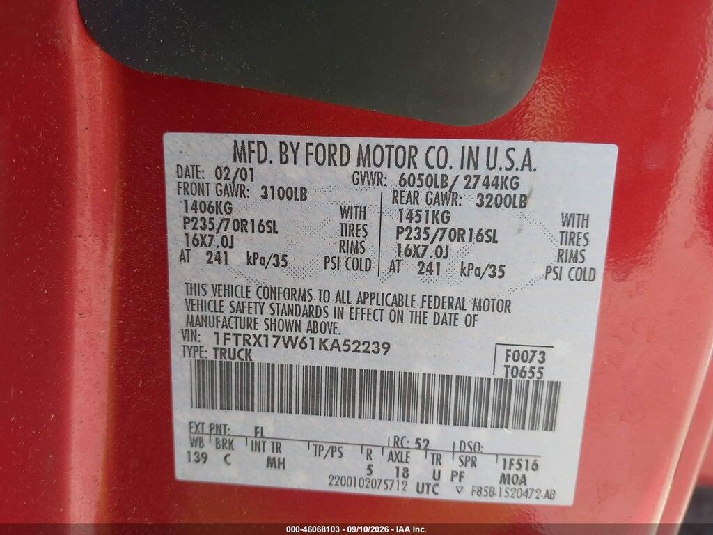 1FTRX17W61KA52239 2001 FORD F-150 photo no. 9