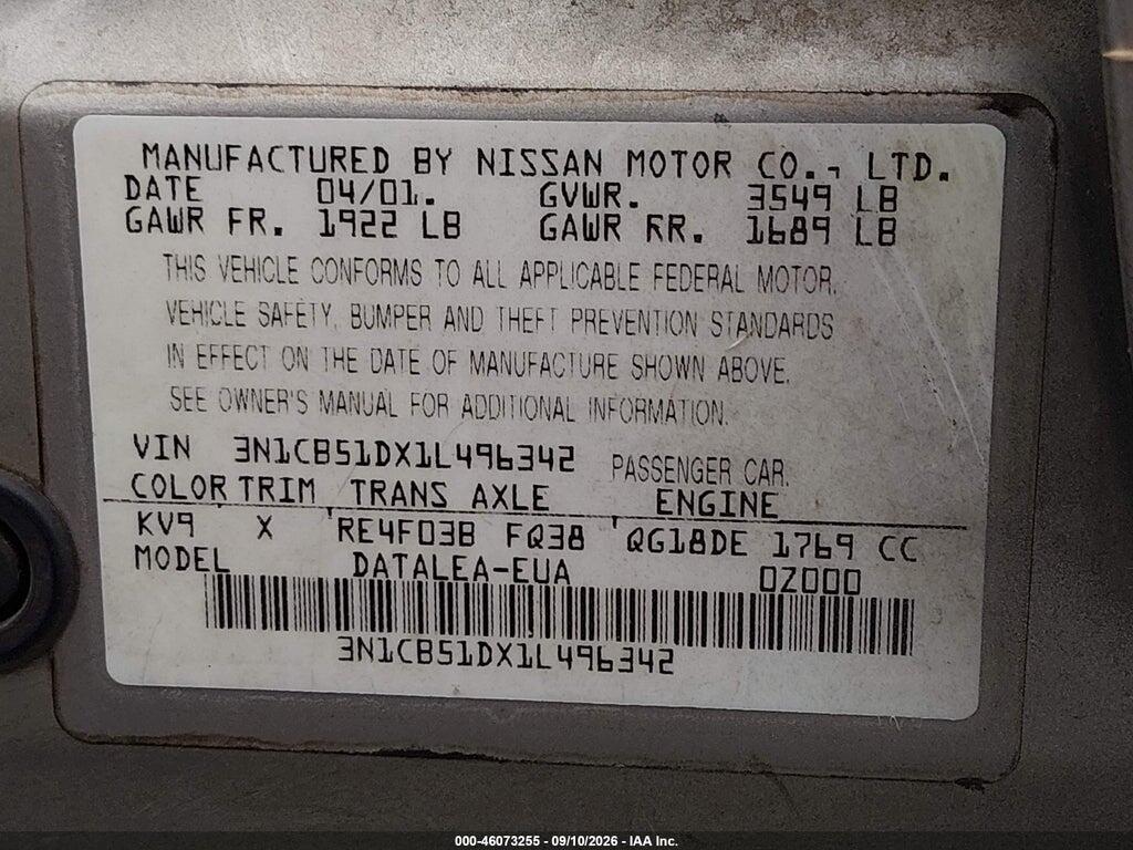 3N1CB51DX1L496342 2001 NISSAN SENTRA photo no. 9
