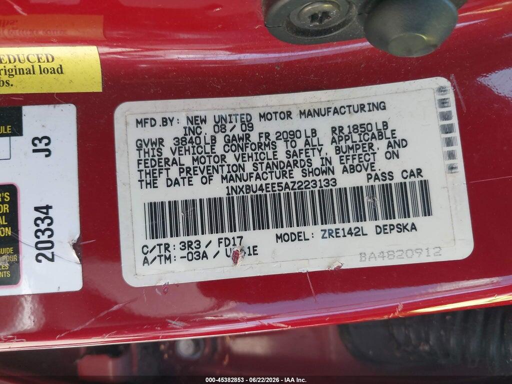 1NXBU4EE5AZ223133 2010 TOYOTA COROLLA photo no. 9