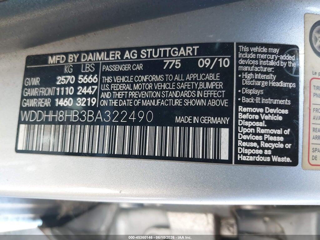 WDDHH8HB3BA322490 2011 MERCEDES-BENZ E 350 photo no. 9