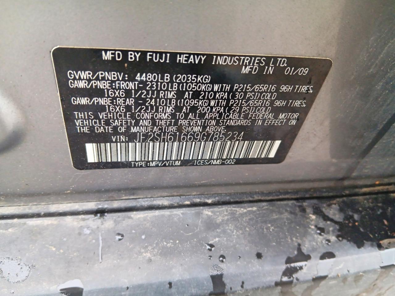 JF2SH61669G785234 2009 SUBARU FORESTER photo no. 12