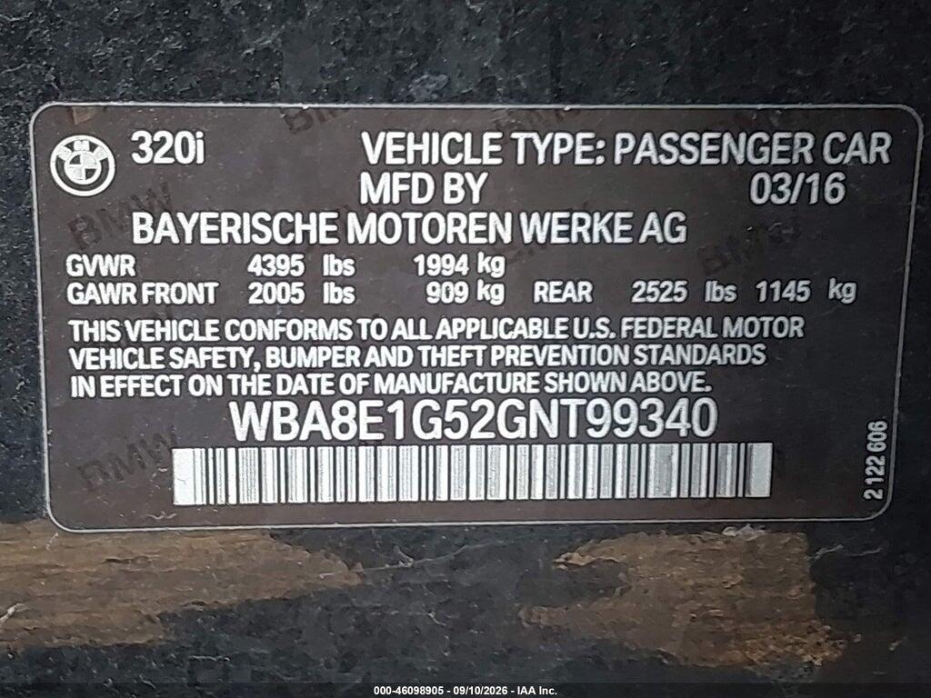 WBA8E1G52GNT99340 2016 BMW 320I photo no. 9