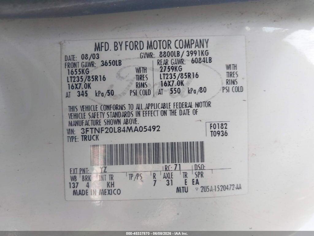 3FTNF20L84MA05492 2004 FORD F-250 photo no. 9