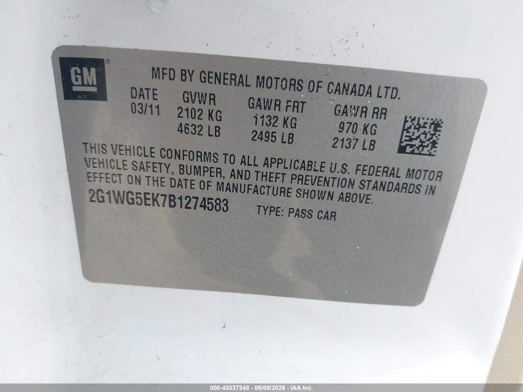 2G1WG5EK7B1274583 2011 CHEVROLET IMPALA photo no. 9
