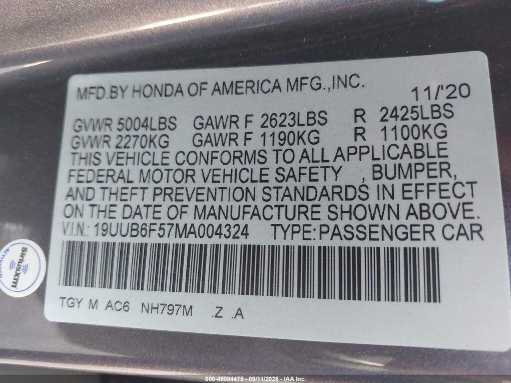 19UUB6F57MA004324 2021 ACURA TLX photo no. 9