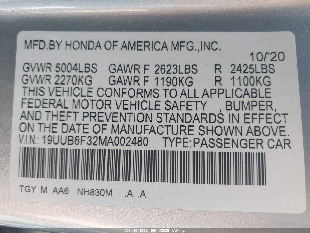 19UUB6F32MA002480 2021 ACURA TLX photo no. 9