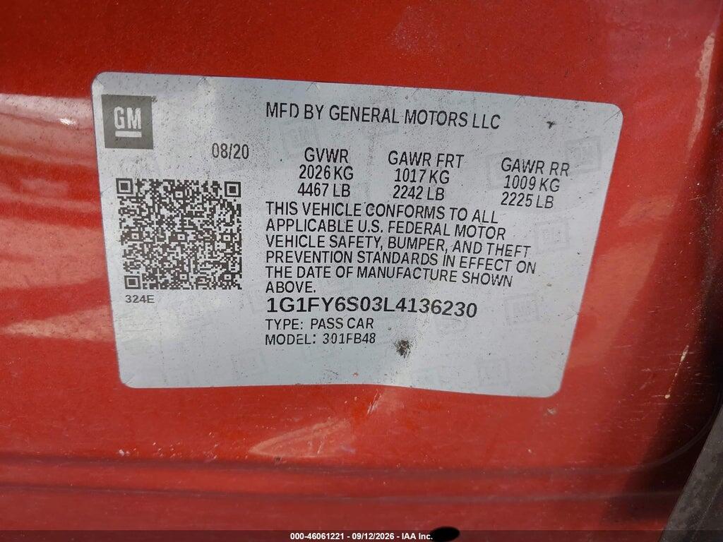 1G1FY6S03L4136230 2020 CHEVROLET BOLT EV photo no. 9