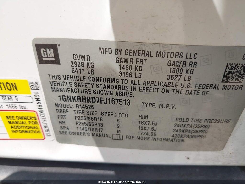 1GNKRHKD7FJ167513 2015 CHEVROLET TRAVERSE photo no. 9