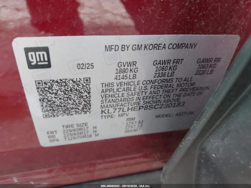 KL77LHEP8SC230183 2025 CHEVROLET TRAX photo no. 9