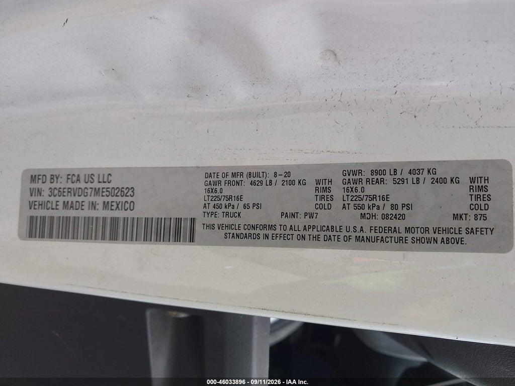 3C6ERVDG7ME502623 2021 RAM PROMASTER 2500 photo no. 9