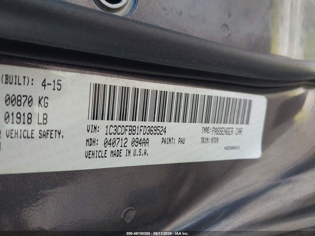 1C3CDFBB1FD369524 2015 DODGE DART photo no. 9