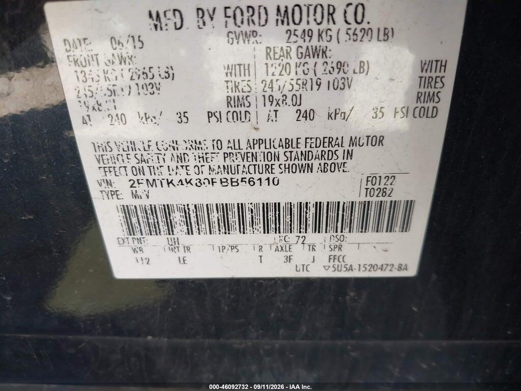 2FMTK4K80FBB56110 2015 FORD EDGE photo no. 9