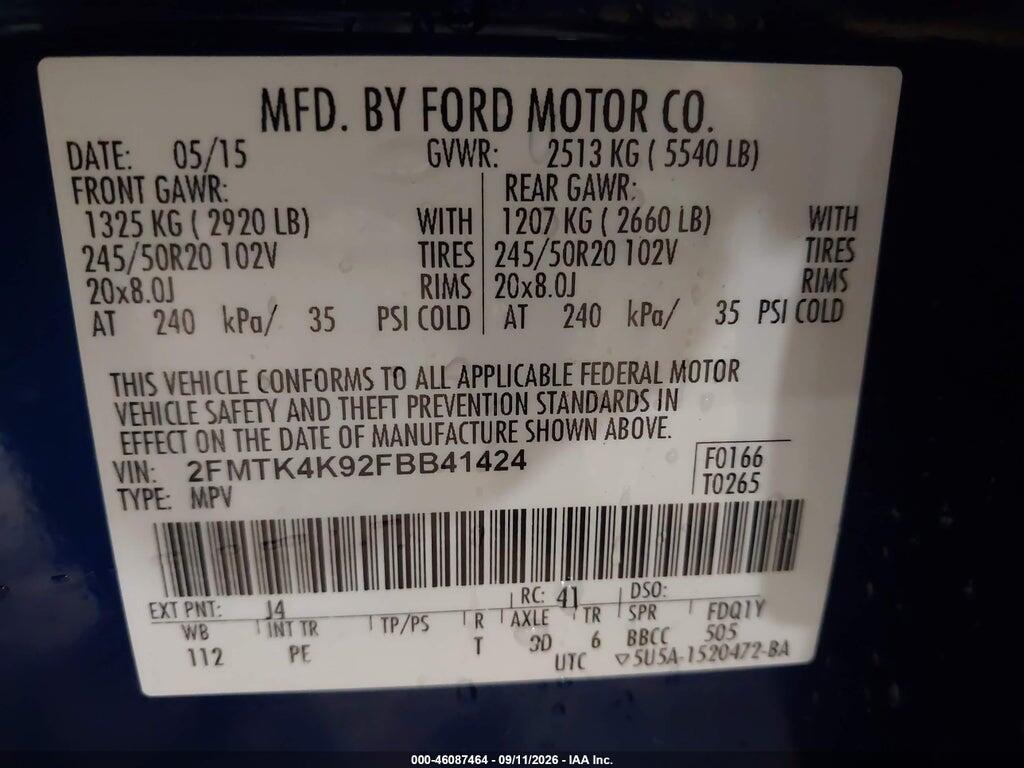 2FMTK4K92FBB41424 2015 FORD EDGE photo no. 9