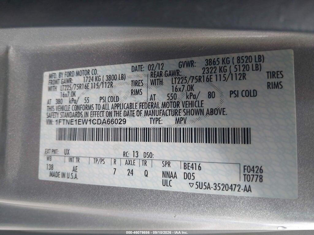 1FTNE1EW1CDA66029 2012 FORD E-150 photo no. 9